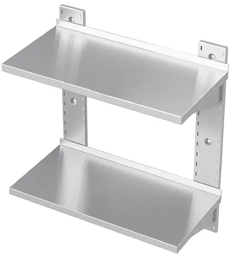 Rustfri dobbel vegghylle m/oppheng LxDxH=210x30x67cm 