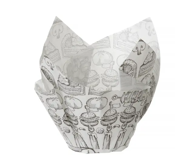 Chipsposer/fettsikkert papir, 150 stk Kokk/mat print, Skålformet 