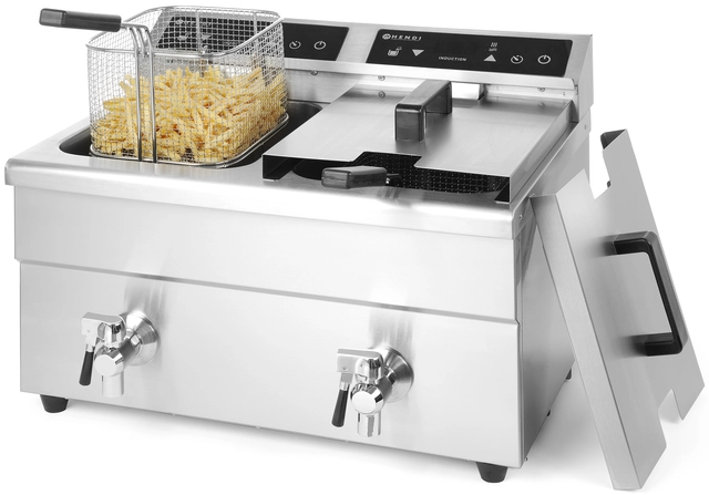 Frityr, induksjon med avtappingskran 2 x 8 liter 