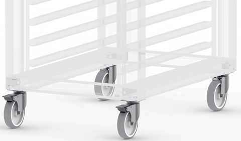 Hjulsett Fire hjul, hvorav to er låsbare.