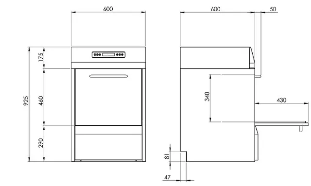 Glassvaskemaskin med avløpspumpe. Høy Med omvendt osmoseanlegg 