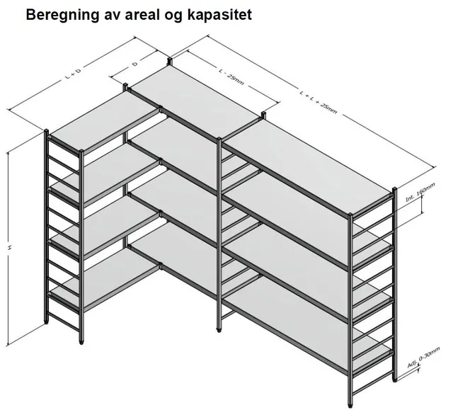 Aluminiumsreoler med 4 hyller 140x60x180 cm 