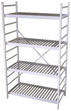 Rustfri hyllereol med 4 hyller 50 cm dybde, risthyller