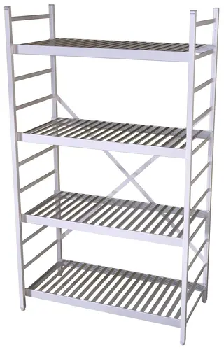 Rustfri hyllereol med 4 hyller 50 cm dybde, risthyller
