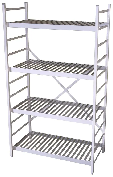 Rustfri hyllereol med 4 hyller 40 cm dybde, risthyller