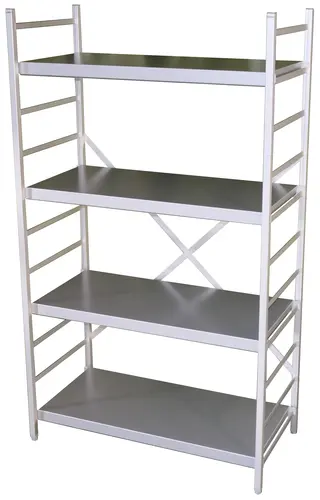 Rustfri hyllereol med 4 hyller 40 cm dybde, tette hyller