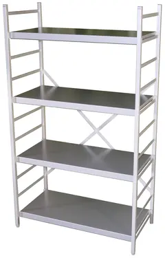 Aluminiumsreoler med 4 hyller 40 cm dybde, tette hyller