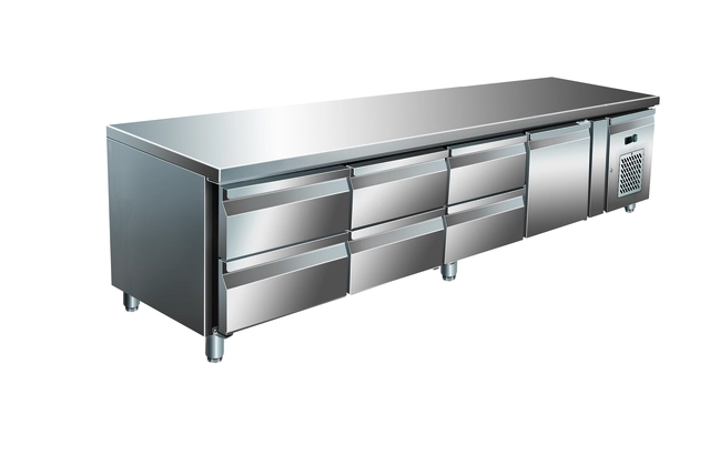 Grillkjølebenk, 6 skuffer og 1 dør 223x70x65 cm 