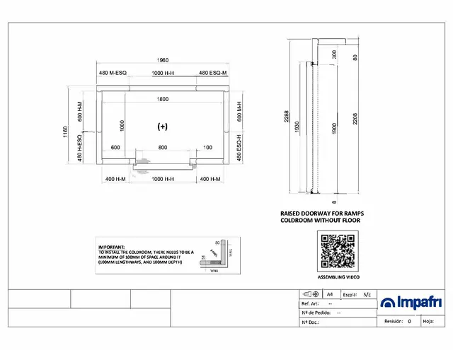 Kombinert kjøle og fryserom med gulv. LxDxH=4280x1400x2120mm 