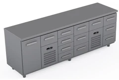 Kjølebenk 240 cm Med 12 x skuffer og 1 x dør