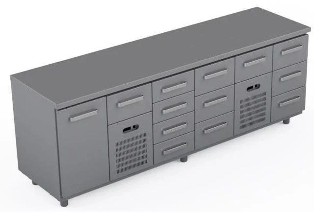 Kjølebenk 240 cm Med 12 x skuffer og 1 x dør 