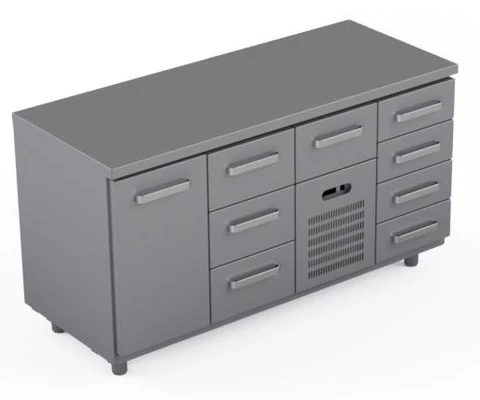 Kjølebenk 160 cm Med 8 x skuffer og 1 x dør 