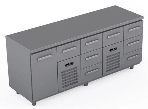 Kjølebenk 200 cm Med 8 x skuffer og 1 x dør 