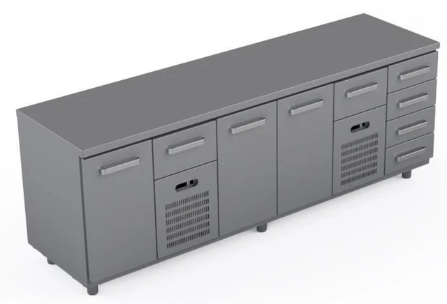 Kjølebenk 240 cm Med 6 x skuffer og 3 x dører 