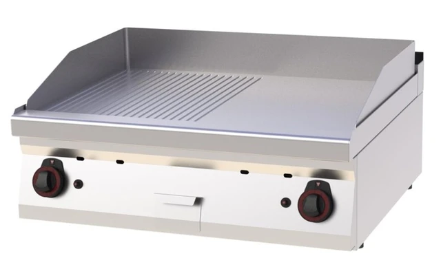 Gassflatgrill 1/2 Rillet Støpejern, 2 stekesoner 