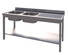 Rustfri benk, to kummer venstre BxDxH: 140x70x85cm