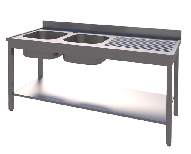 Rustfri benk, to kummer venstre BxDxH: 140x70x85cm 