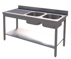 Rustfri benk, to kummer høyre BxDxH: 160x70x85cm