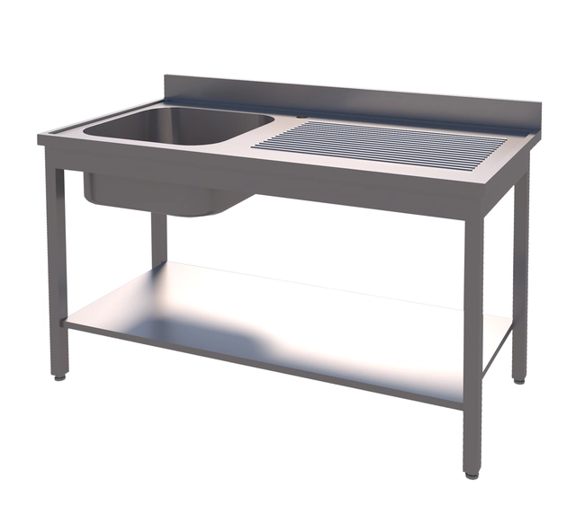 Rustfri benk, en kum venstre BxDxH: 140x70x85cm 