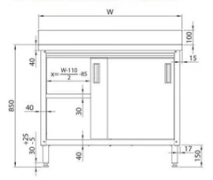 Rustfritt skap, to skyvedører BxDxH: 100x70x85cm 