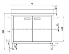 Rustfritt skap, hengslede dører BxDxH: 120x70x85cm 