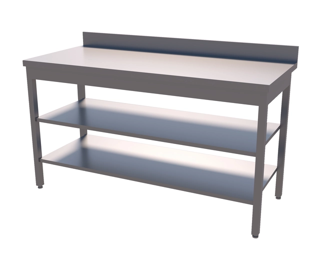 Rustfri benk oppkant bak, to underhyller BxDxH: 80x70x85cm 