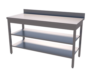 Rustfri benk, to underhyller 70 cm dybde