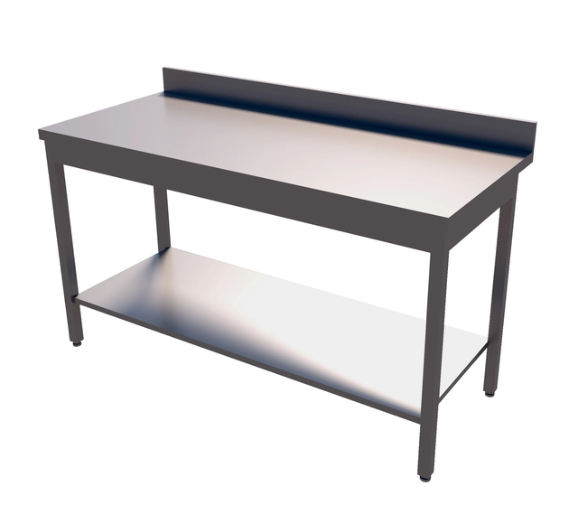 Rustfri benk med oppkant en underhylle BxDxH: 140x70x85cm 