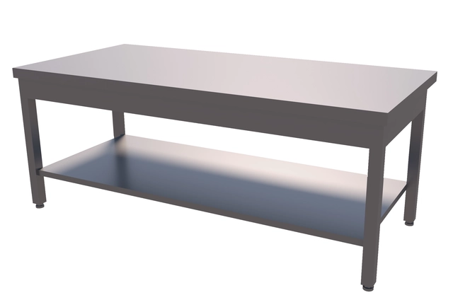 Rustfri benk med underhylle. Lav modell BxDxH: 200x70x60cm 