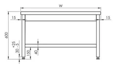 Rustfri benk med underhylle. Lav modell BxDxH: 100x70x60 cm 
