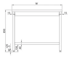 Rustfri benk med underhylle BxDxH: 140x70x85 cm 
