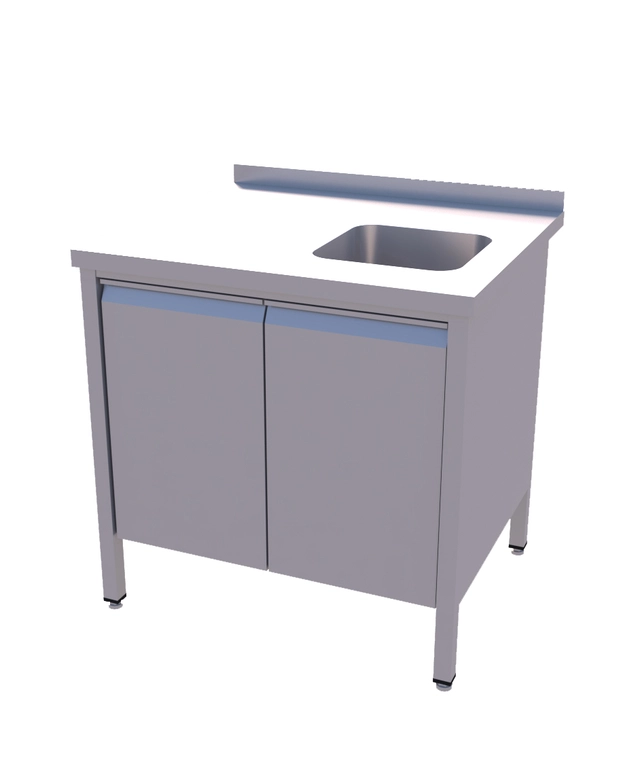 Rustfri benk med kum 33x33x20cm og skap BxDxH: 90x80x90 cm 