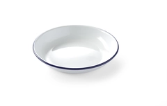Suppetallerken, Ø18 cm Emaljert stål med blå kant