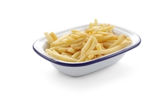 Skål rektangulær, 21,5x16 cm Emaljert stål med blå kant