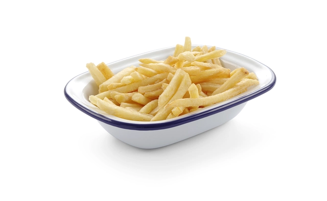 Skål rektangulær, 21,5x16 cm Emaljert stål med blå kant 