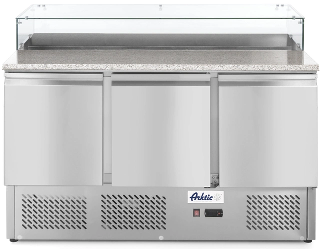 Pizzabenk med garnityr og glass overbygg 3 dørs, 136,5 cm 